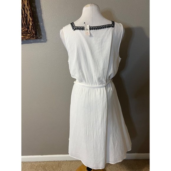 Talbots Dress 16 White Gauze Cotton Flowy Embroidered Black NWT Washable $119 - Picture 5 of 13